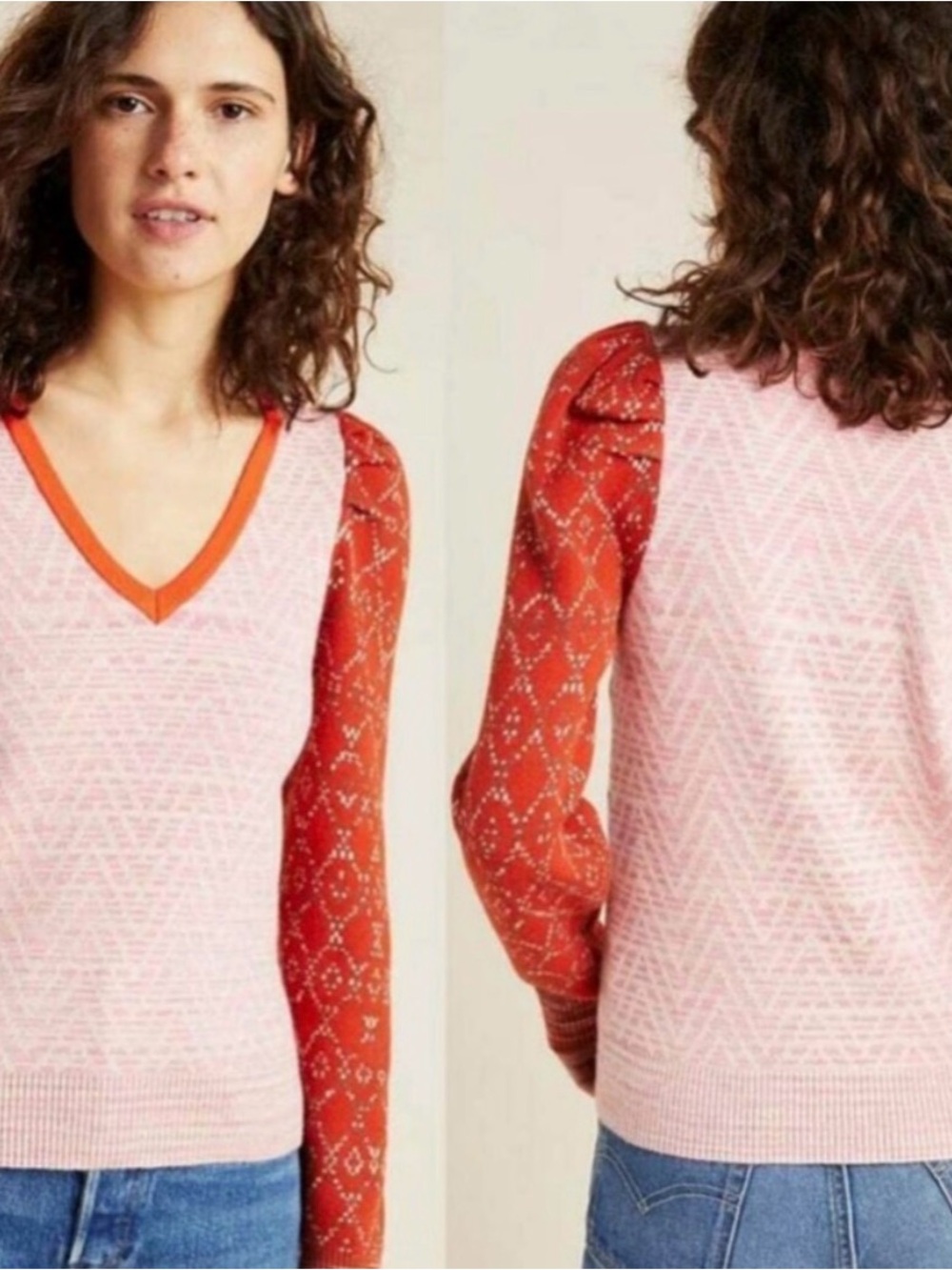 Anthropologie Cherie Sweater Heathered Pink and Orange 1X - Picture 5 of 8